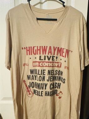 GlINA Tee - Highwaymen Live! Tour Tee - Tan with Red & Black Print